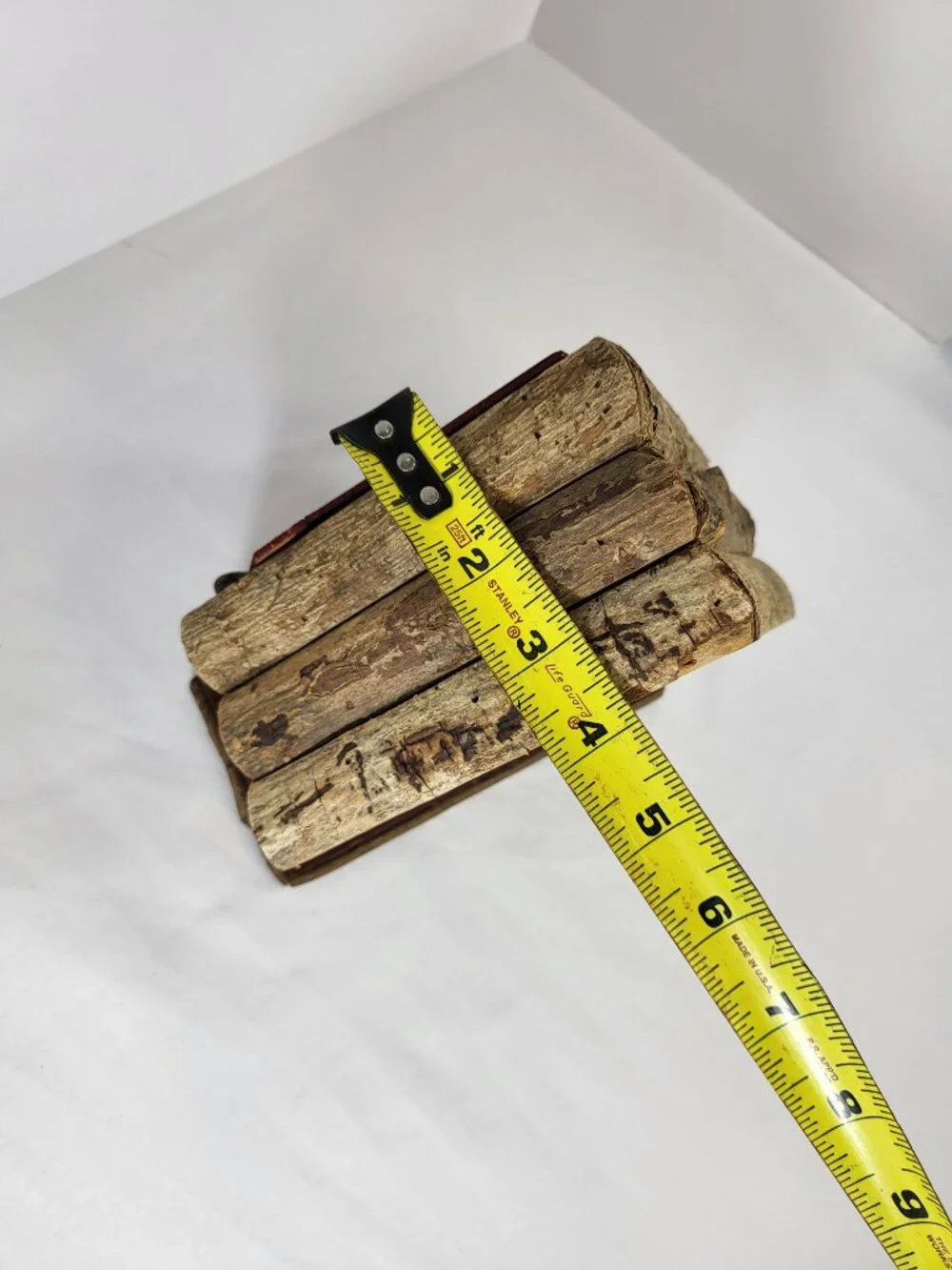 Vintage Handcrafted Wooden Log Cabin Shelf Clock, Rustic Folk Art Mantel Clock